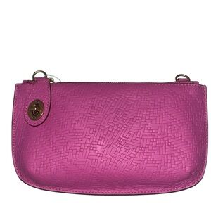 Antonio Melani Pink Leather Woven Embossed Pouchette Crossbody Bag